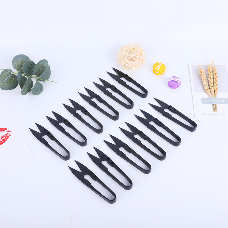 现货批发高碳钢黑色塑柄十字绣线头剪 家用裁缝小剪刀 U型剪纱剪