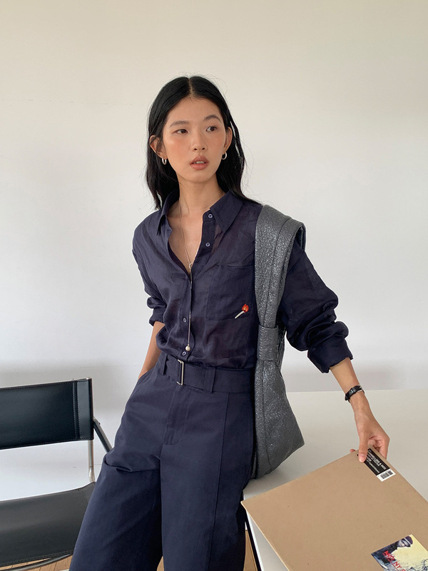 木兰 基础款字母绣花衬衫女2025十三行秋季新款宽松百搭衬衣57316|undefined