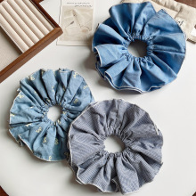 蓝色系波点格纹花边大肠发圈女童高级感头花宝宝扎头绳发饰皮筋新