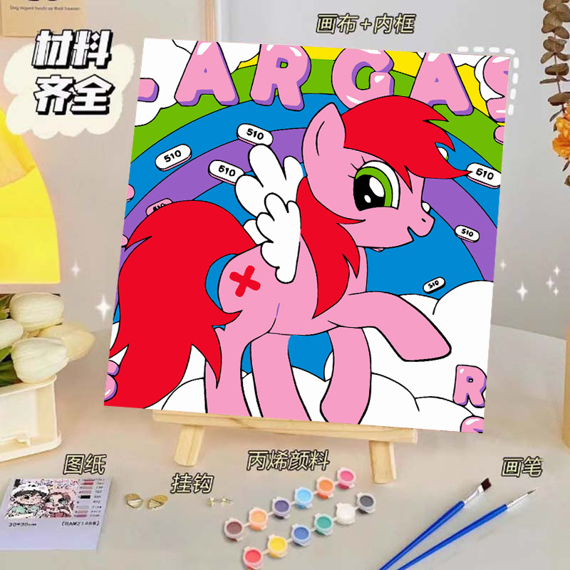 Pintura al óleo digital de bricolaje, dibujos animados para niños, pinturas para colorear hechas a mano, lindos puestos de animación curativos, comercio exterior transfronterizo