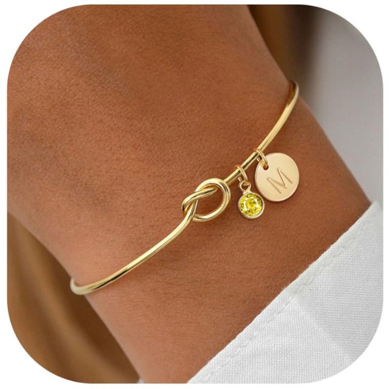 Cross-border Personalized New 26 Letter Knot Bracelet 12 Color Birthstone Bracelet Elegant Elegant Bracelet Design for Women