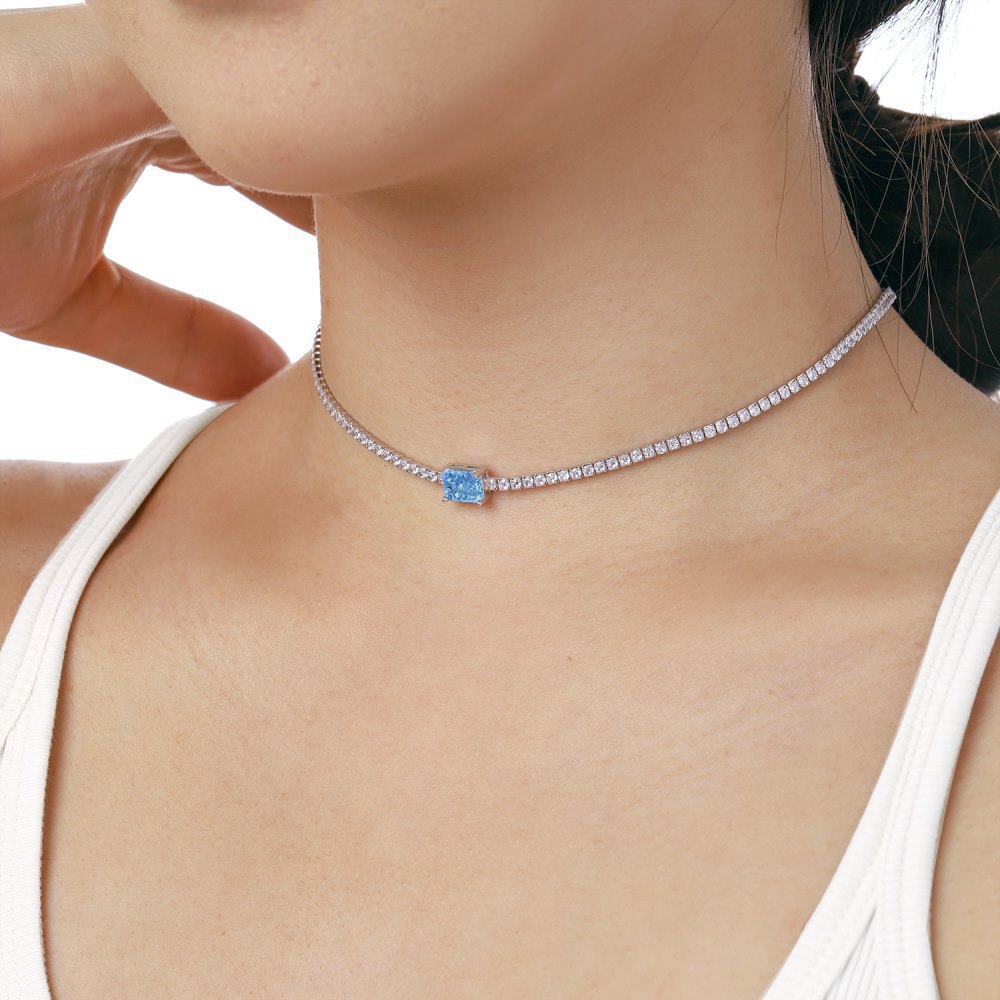 15g Weight Zircon, High Carbon Diamond Inlay Material Necklace Classification 925 sterling silver Chain Material 1 Piece Quantity Holiday, Tea Party Occasion 925 Sterling Silver Material Heart Shape, Rectangle Pattern Women's Gender Inlay Design Simple Style, Shiny Style 925 Sterling Silver Zircon High Carbon Diamond Inlay Heart Shape Rectangle Necklace 17