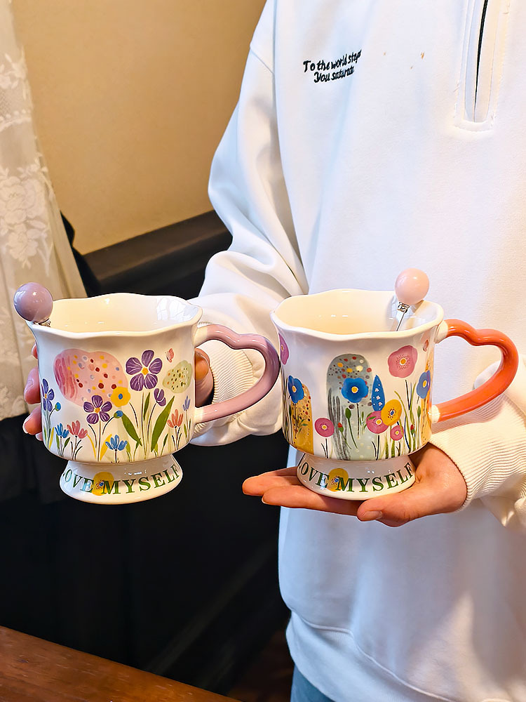 Floral Ceramic Mug Unique Design Coffee Cup Birthday Gift Idea_voghion.com