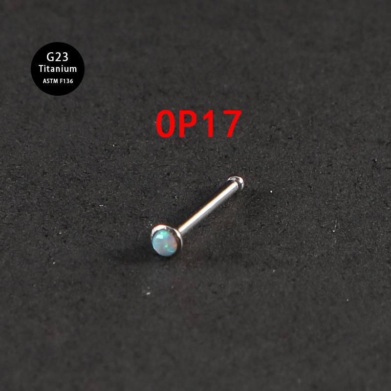 F136 Pure Titanium Alloy Hook Opal Side Nose Body Piercing Jewelry Ear Stud 20G 0.8mm Thin Rod_voghion.com