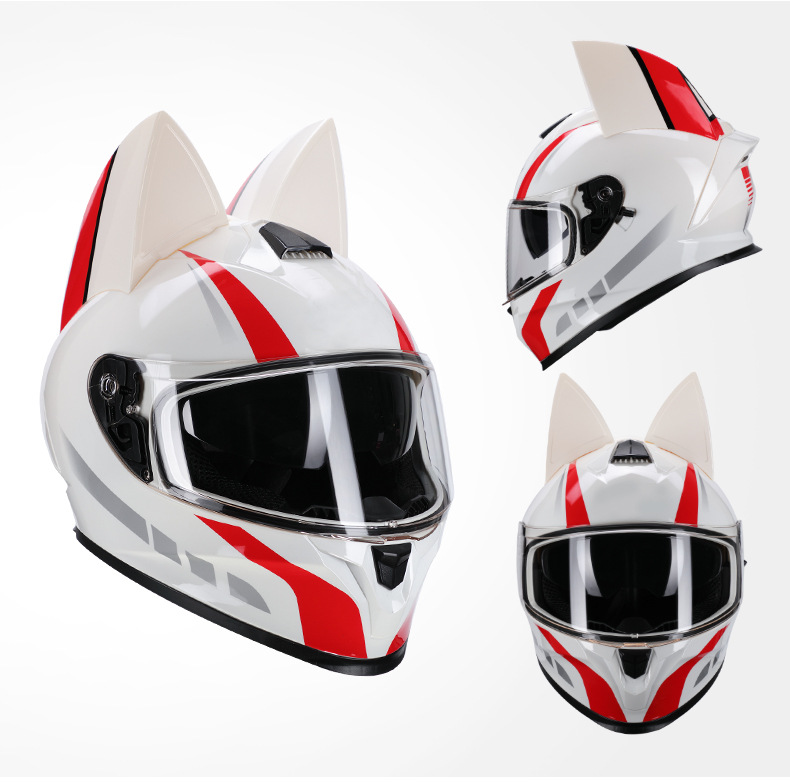 3C Certified Cat Ear Electric Motorcycle Helmet, Travel and Work Clothing, All-Season Bluetooth Personalized Motorcycle Full-Face Helmet
