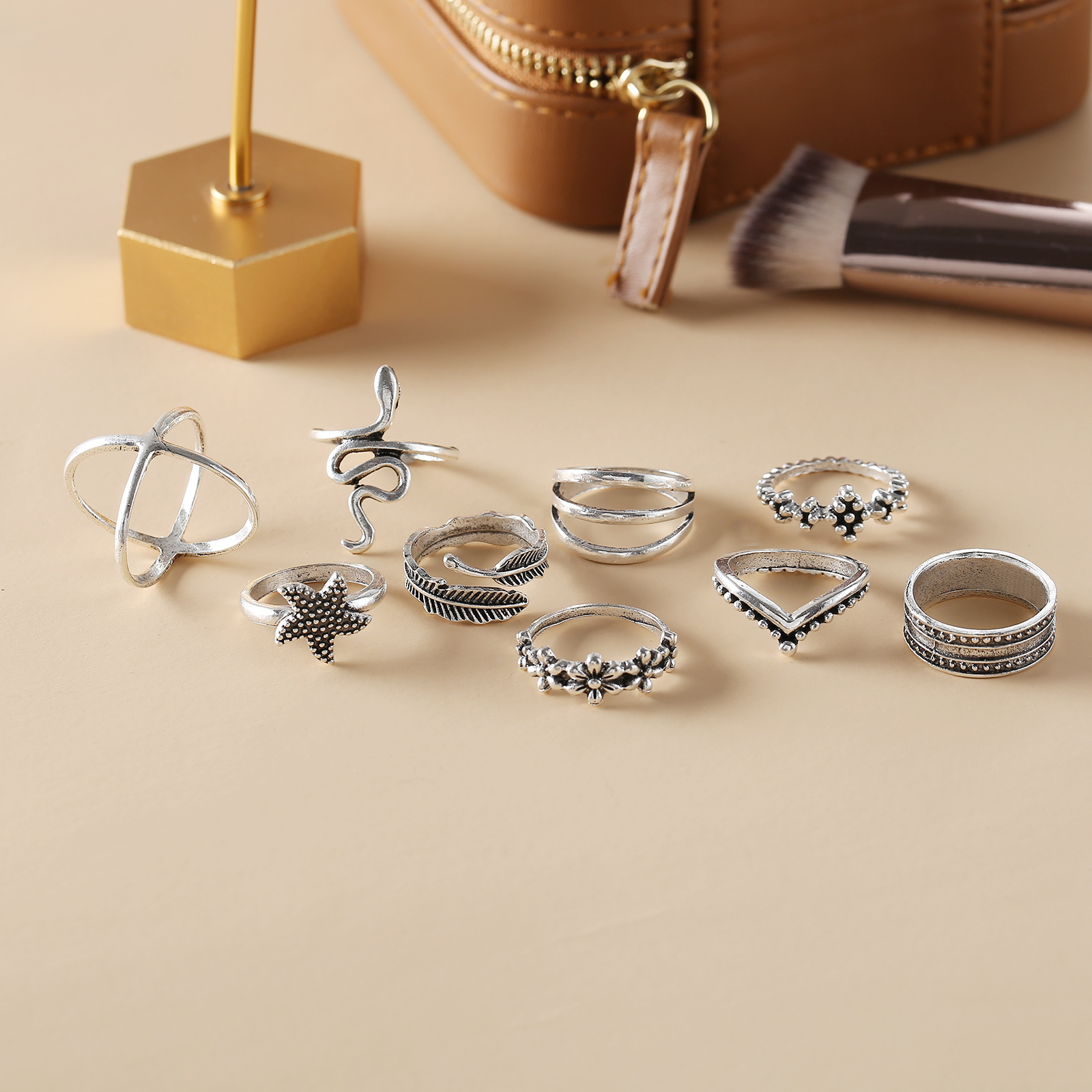 Cool Style Simple Feather Star Ring suit Niche Design Light Luxury Elegant Ring_voghion.com