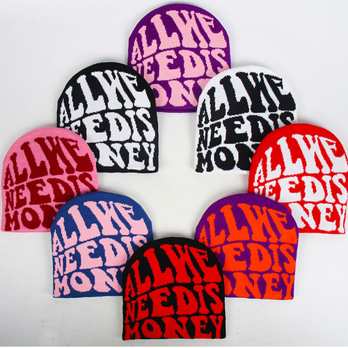 Lace-up Knitted Hat, Source Factory Embroidered Woolen Hat, Western European Fashion Hooded Hat, Letter Style Hat