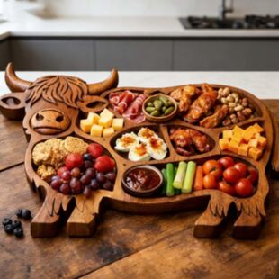 �羳Highland Cow Wooden Charcuterie Board�ߵ�ţ��ʳ��ʳ�бP