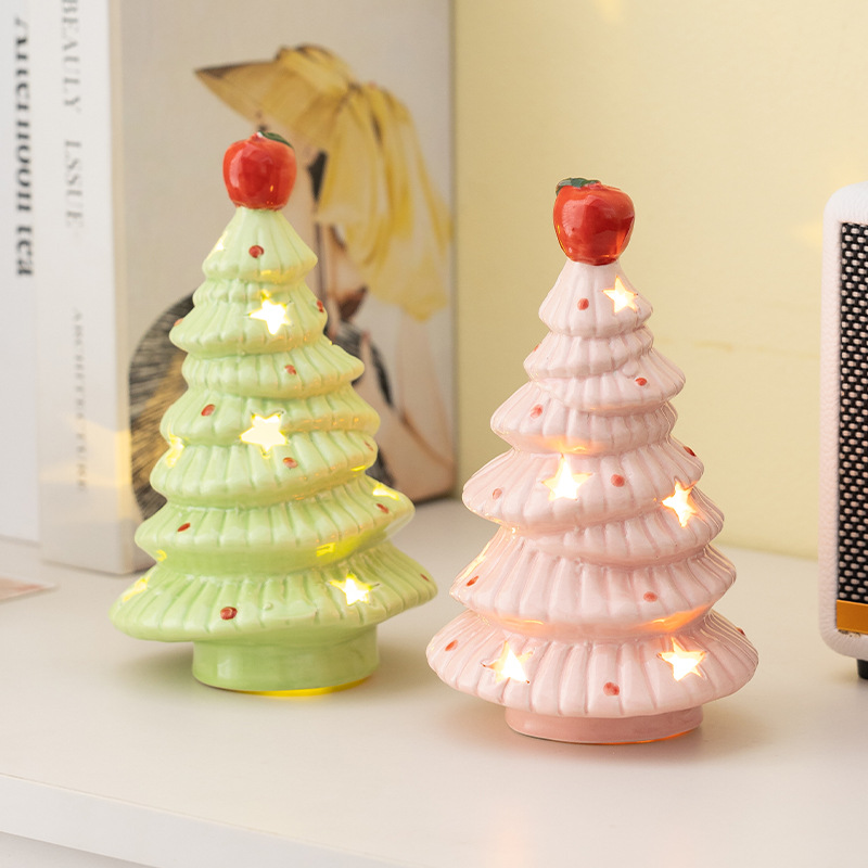 卡通苹果圣诞树星星小夜灯礼物氛围灯送礼陶瓷透光圣诞树节装饰