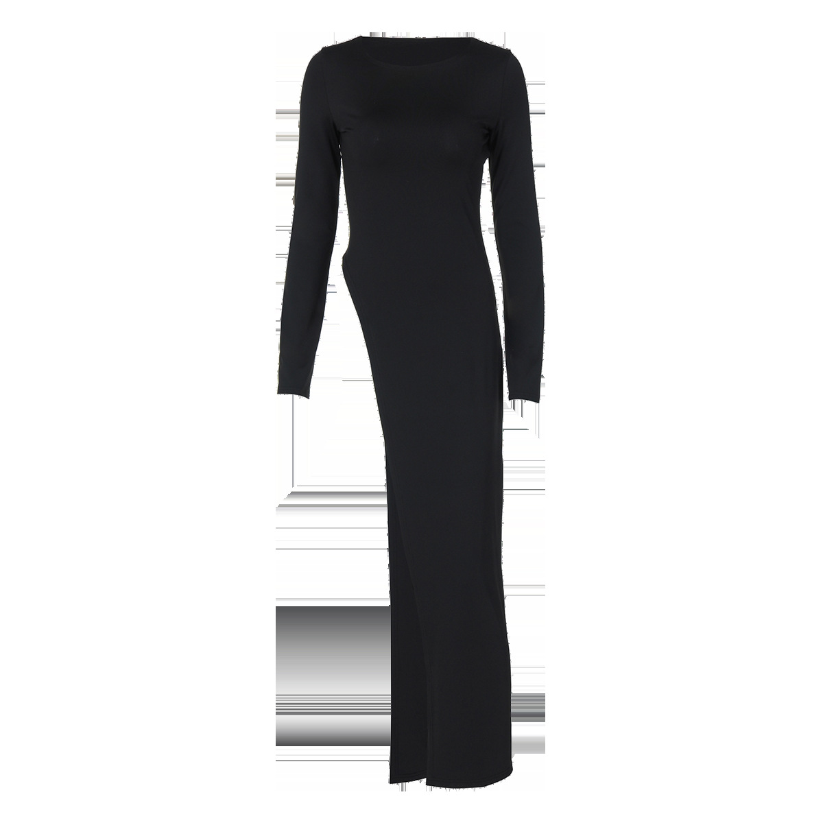 Slit Dress Craft Wholesale Women's Streetwear Slit Dress Solid Color Holiday Round Neck Long Sleeve Slit Dress