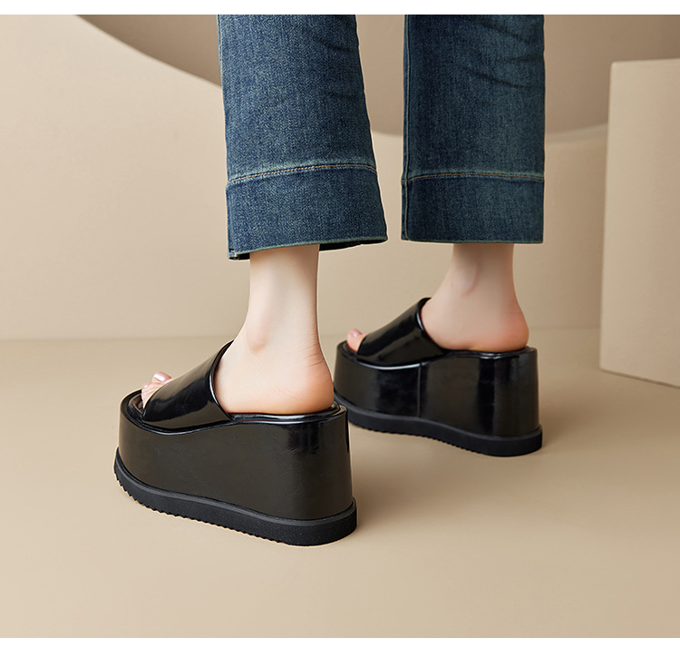 Dép sandal quai ngang da thật đế xuồng cao 8 cm phong cách Âu Mỹ — Màu bạc 10cm, Màu bạc 8cm, Màu vàng kim 10cm, Màu đen 10cm chi tiết 7