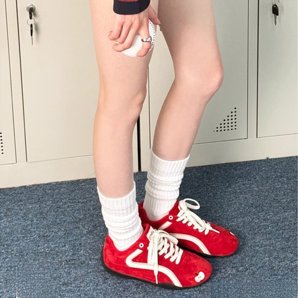 苹果鞋红色薄底休闲阿甘鞋女2025年秋季新款网面轻便德训鞋运动鞋|undefined