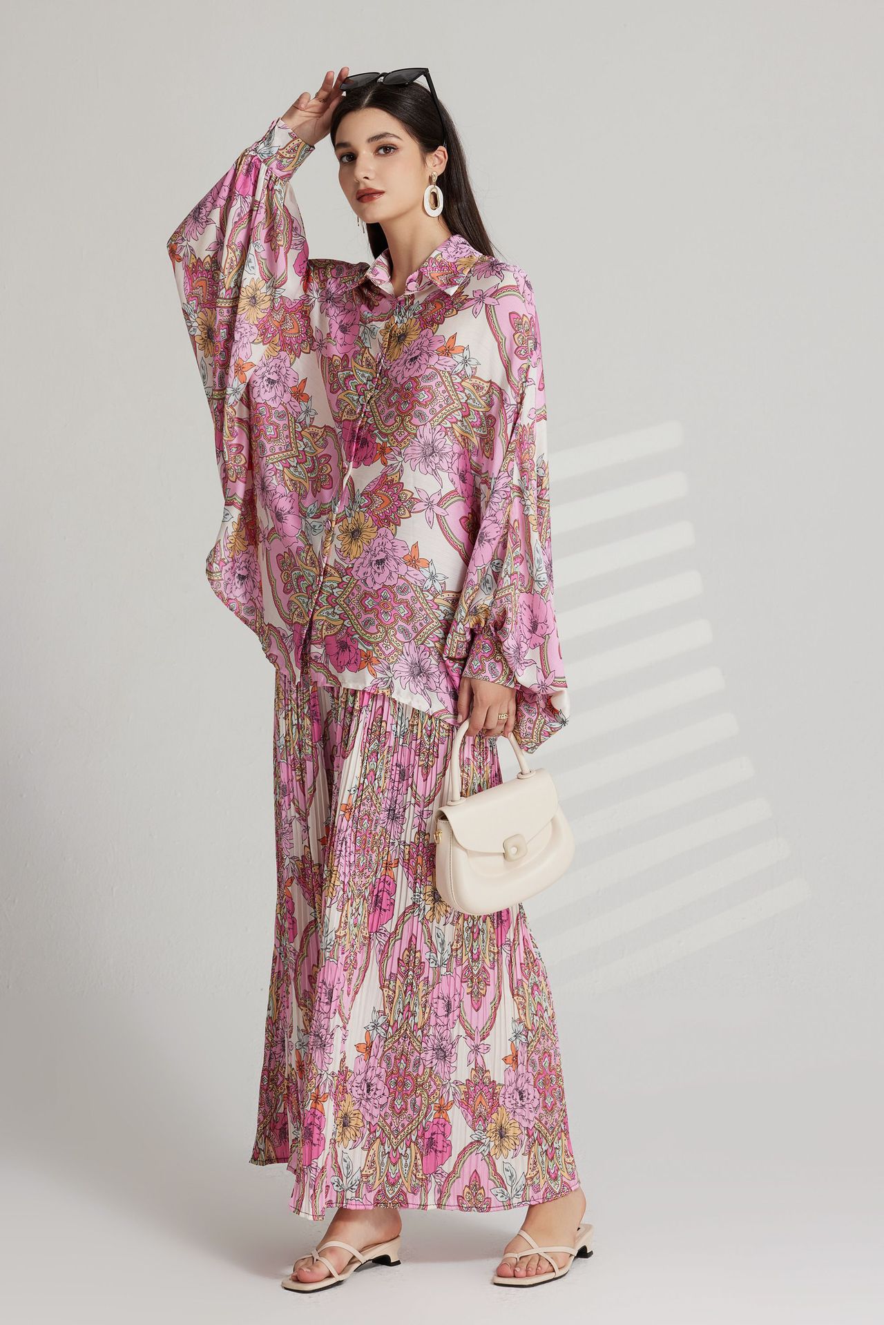 560g Weight Long Sleeve Sleeve Length Polyester Fabric Type Pant Co-ord Set Sets Type 2 Pieces Set Quantity Holiday, Street Occasion Turndown Neckline Loose Fit Type Printing, Flower Pattern Summer, Spring, Autumn Season Women's Gender Elegant, Basic Style Holiday Street Women's Elegant Basic Printing Flower Polyester Pant Co-ord Set Pants Sets 4