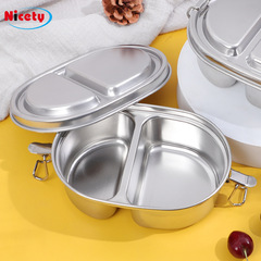 Children's stainless steel lunch box lunch box food grade sealed oval lunch box picnic box lunch box food storage box