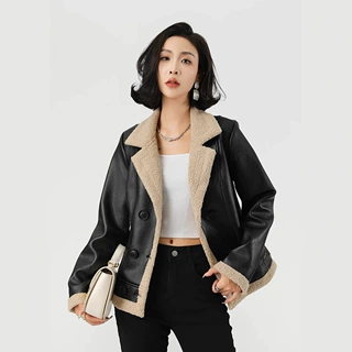 加绒加厚皮衣外套女2025冬季女士皮夹克PU皮毛一体外套皮衣女定制