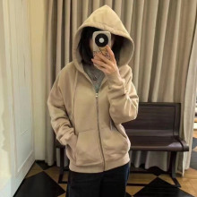 24秋冬新款连帽宽松小红心刺绣爱心棉质百搭女装短款长袖卫衣外套