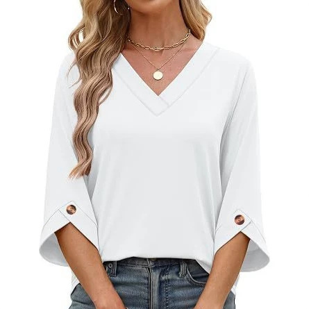 Popular on Amazon in Europe and America: 3/4 Sleeve Women's Casual Shirt, V-neck T-shirt, Summer Top, Loose Fit Popular on Amazon in Europe and America: 3/4 Sleeve Women's Casual Shirt, V-neck T-shirt, Summer Top, Loose Fit