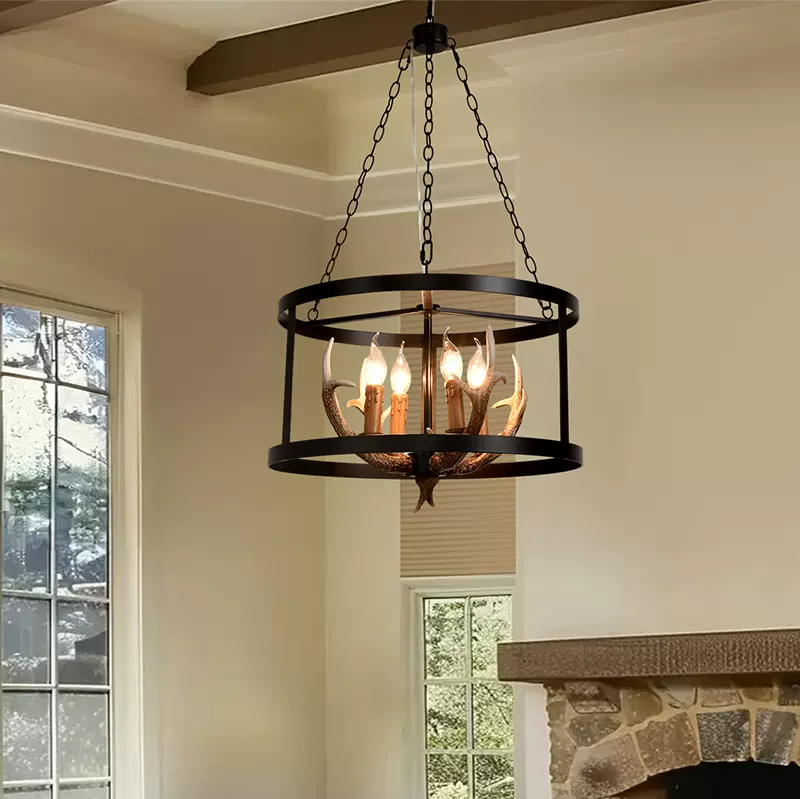 鹿角灯美式复古家用客厅餐厅书房吊灯北欧创意民宿咖啡厅小木屋吊