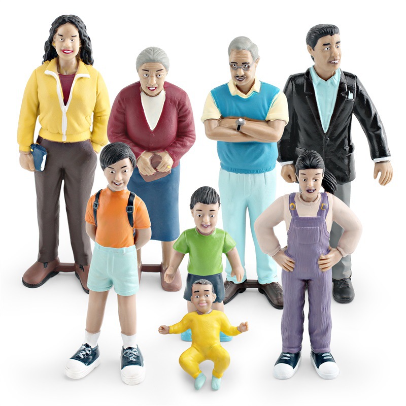 Simulación familia española figura modelo abuelo abuela Mamá y Papá niños y niñas mesa de arena muñeca decoración juguete