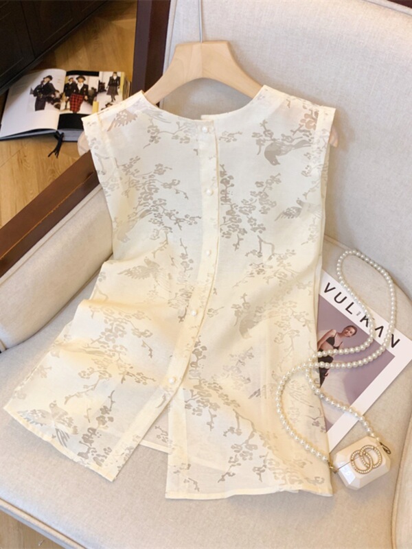 カウンター撤去ビッグブランドカットラベルレディース国民風ノースリーブ刺繍ベストベストレディース夏シングルブレストスリムトップ|undefined