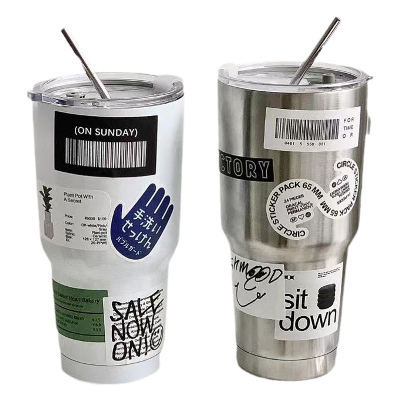 Taza de hielo de acero inoxidable 304, gran capacidad, para oficina, agua potable, café, té con leche, aislamiento en frío, taza con pajita, taza para coche