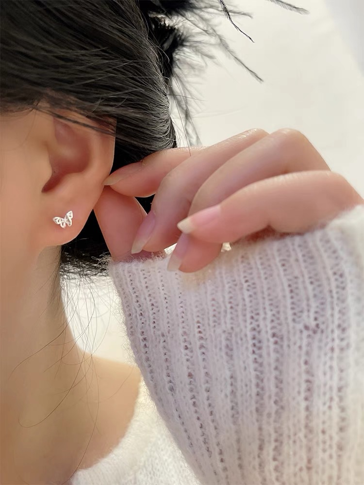 2g Weight 925 Sterling Silver Ear Needle Material Ear Studs Classification 1 Pair Quantity Daily, Date Occasion 925 Sterling Silver Material Butterfly Pattern Women's Gender Plating Design Sweet, Simple Style Style 1 Pair 925 Sterling Silver Butterfly Ear Studs 8