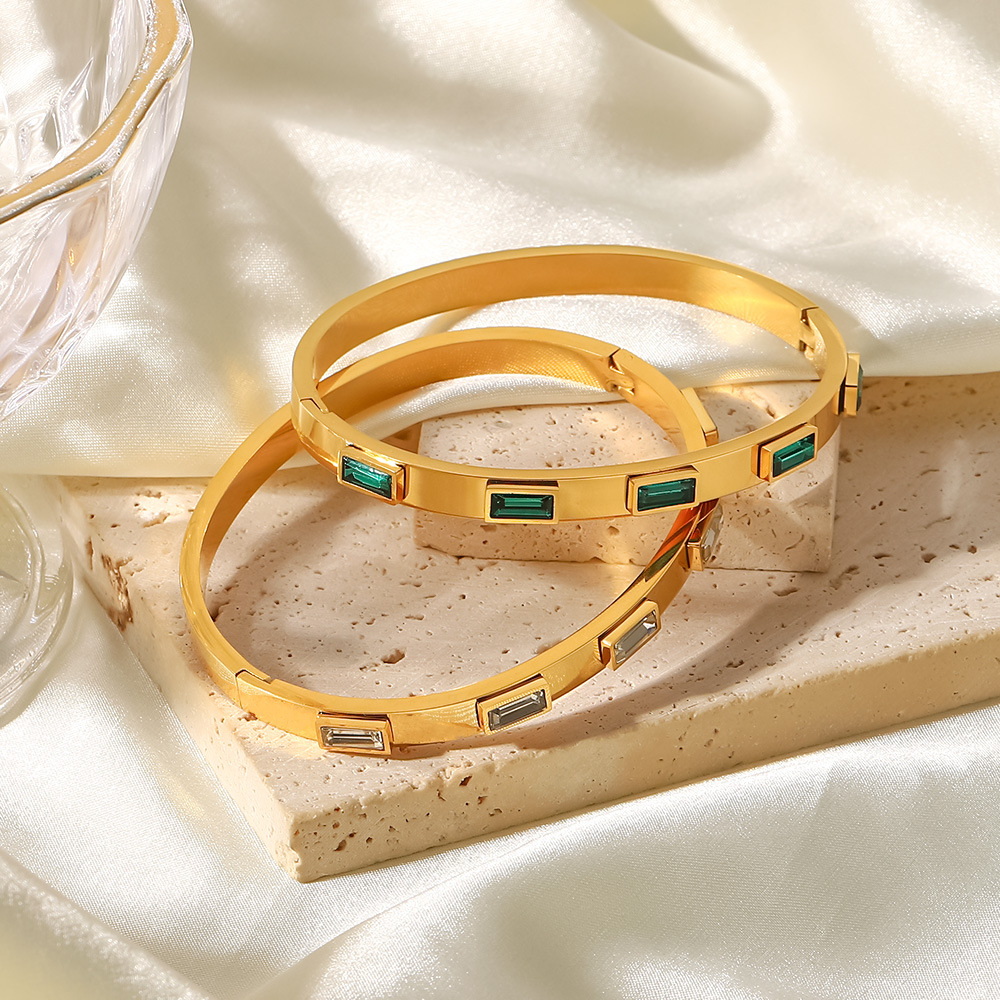 Vintage Style Square Stainless Steel Bracelets Plating Zircon Stainless Steel Bracelets