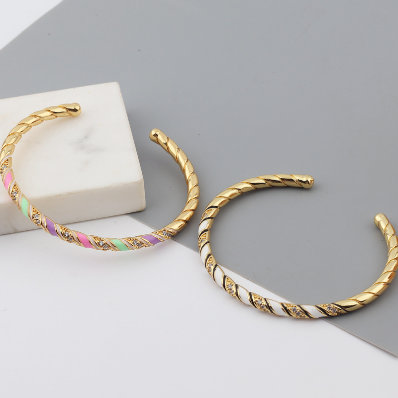 Fashion Waves Copper Bangle Inlay Zircon Copper Bracelets