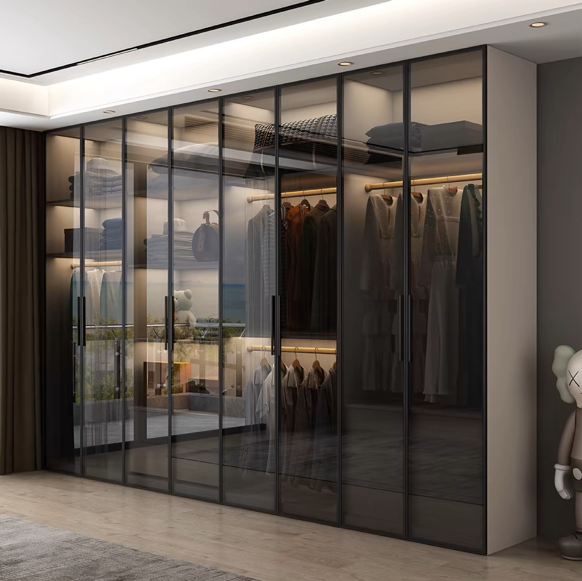 Light luxury ENF grade solid wood glass door wardrobe bedroom home…