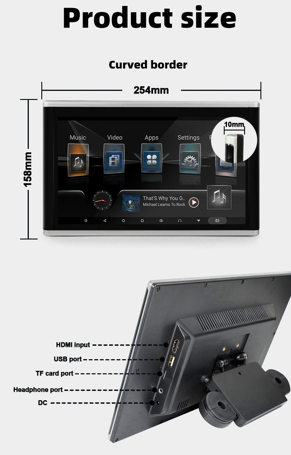 10.1-inch rear seat entertainment monitor with headrest 10.1inch External Android monitor 10.1inch Android monitor