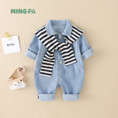 嬰兒衣服春秋款男女寶寶秋裝牛仔連體衣新生兒秋季超萌外出爬爬服