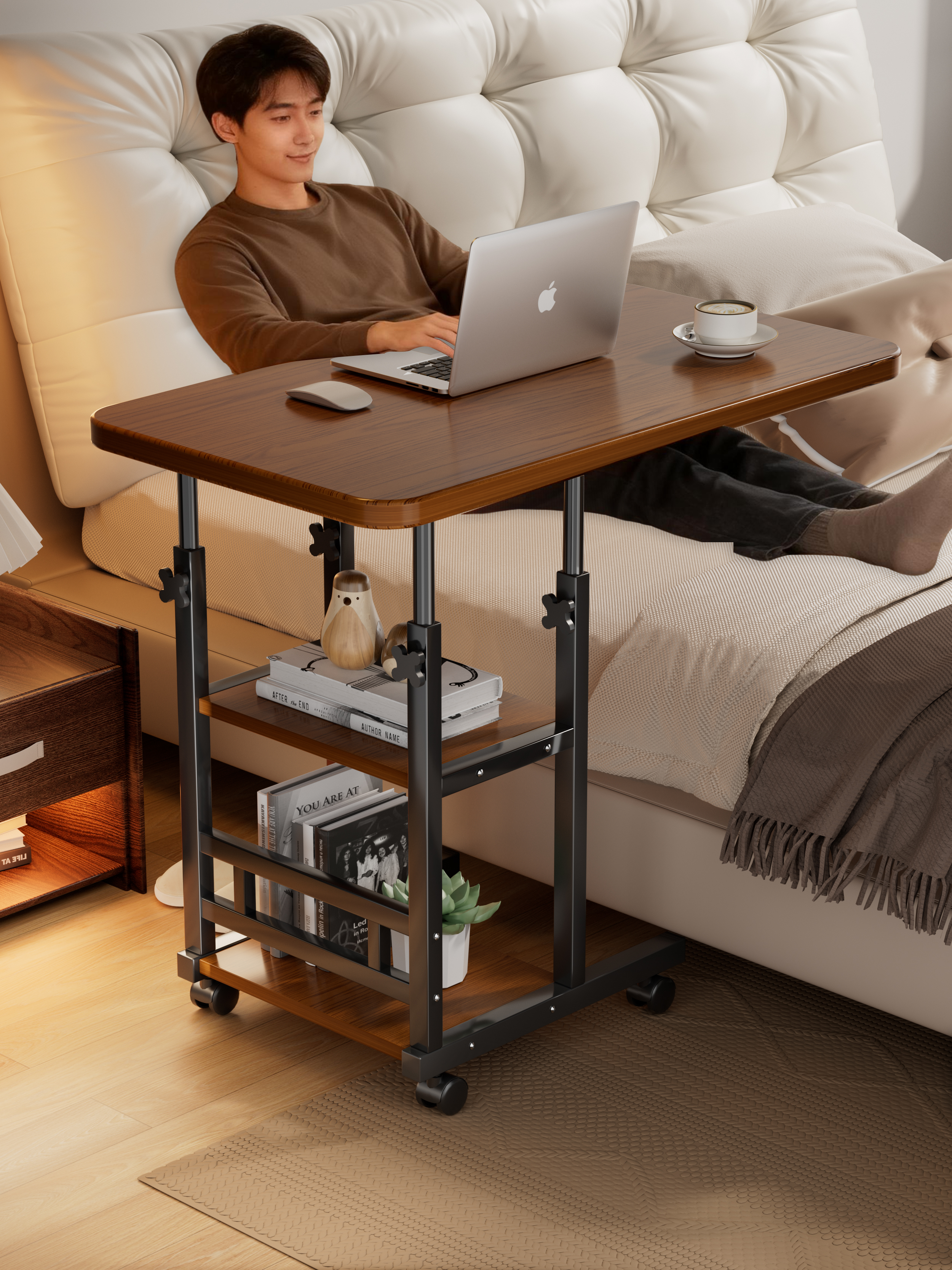Bedside Table Can Be Lifted and Lowered, Removable Computer Table, Home Bedroom, Small Apartment, Small Table, Rental House, Portable Study Table