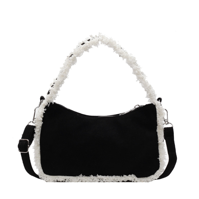 2024 otoño y invierno nueva moda de lana de cordero de alta capacidad bolso de hombro de moda empalme bolso de brazo bolso de lana bolso de mujer