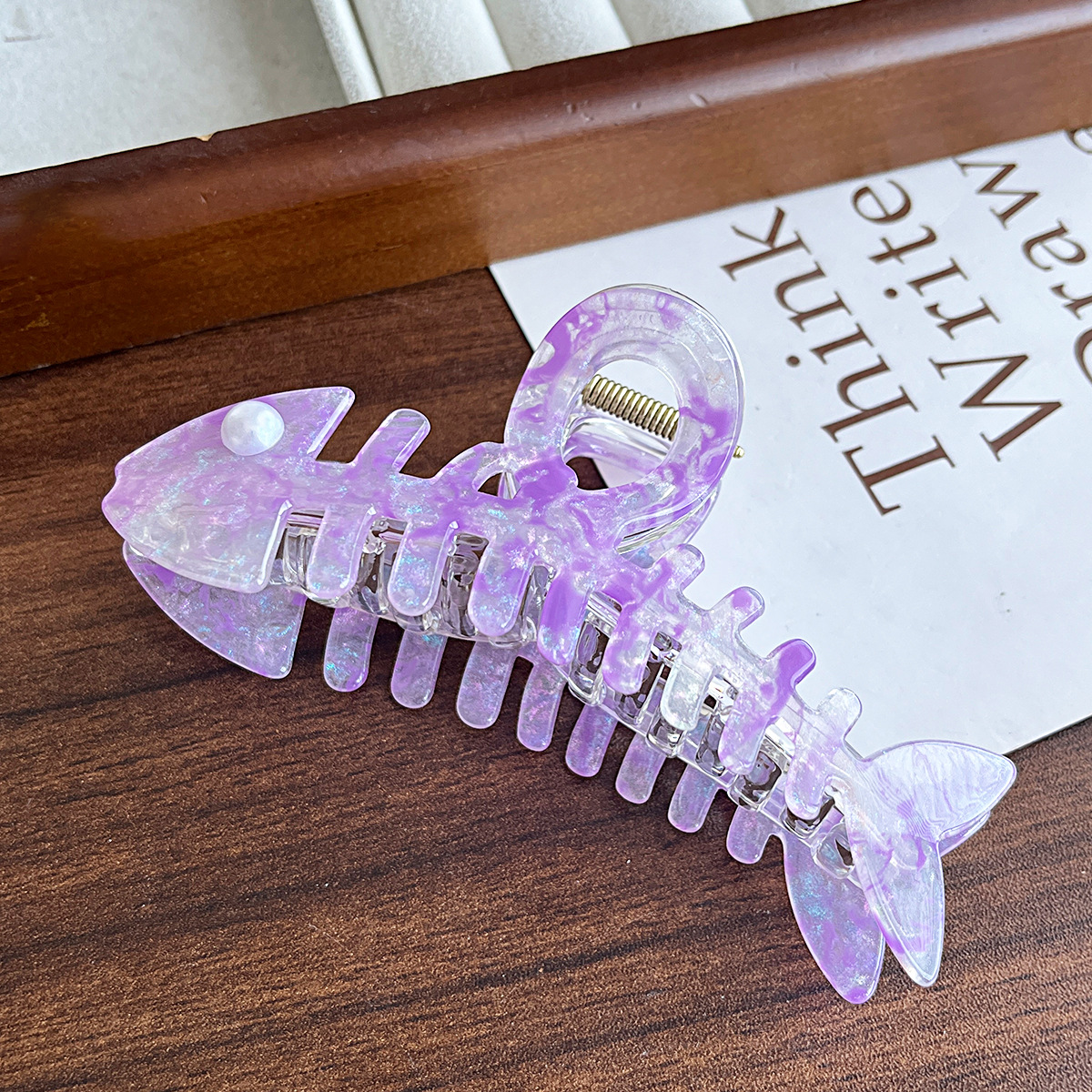 Pinza de pelo original de imitación de acetato con diseño de espina de pescado para cola de caballo y peinados recogidos, pinza de tiburón creativa y exquisita, accesorio de pelo lindo para princesas.