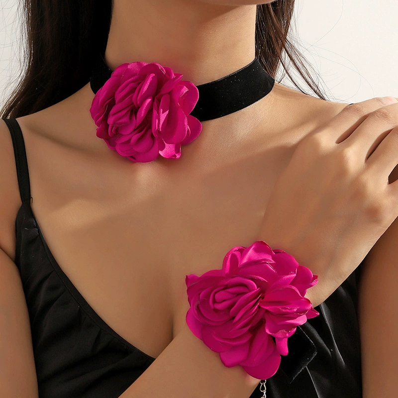 Трансграничный источник ретро преувеличенный широкий бархатный ремень розово-красный цветок ожерелье ужин цветок воротник шейный ремень