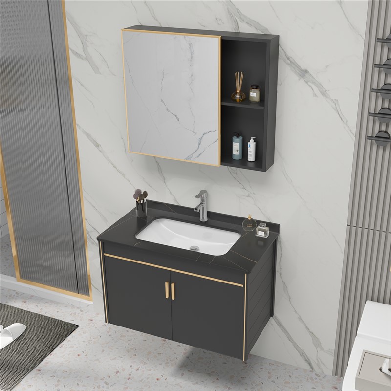 Rock placa espacio de aluminio gabinete de baño pequeño apartamento lavabo simple cuarto de baño tabla de lavado lavabo espejo gabinete combinación
