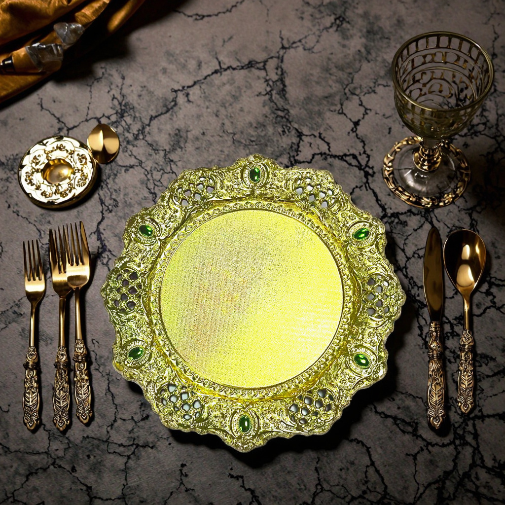 Fábrica de comercio exterior transfronterizo placas de cargador huecas gemas almohadillas de encaje restaurante hotel fiesta de boda