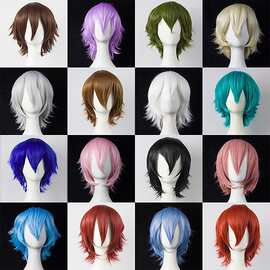 万用动漫cosplay跨境化纤短发黑色彩色hair反翘wig女假发全头套