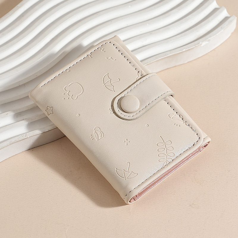 Nueva bolsa corta para mujeres, cuero PU, hermoso paraguas, impresión de 30 por ciento, bolso de botón de botón, bolso de tarjeta múltiple.