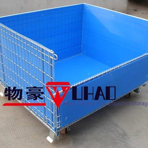 可回收可折叠可堆高金属废料箱废料筐框，带中空板、镀锌板铁屑车
