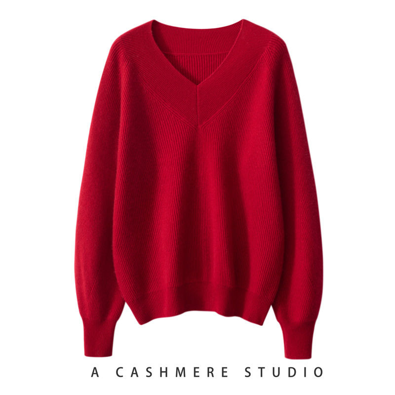Soft Cashmere Knitwear for Women, Loose and Lazy V Neck Bottoming Knitwear, 2023 Autumn and Winter New Versatile Cashmere Knitwear