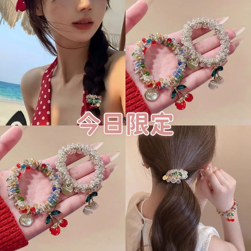 韓国ラインストーンカラフルなクリスタルブレスレット兼用ヘアバンドヘッドバンド親友ヘアロープチェリーゴムバンドポニーテール頭飾り女性用|undefined