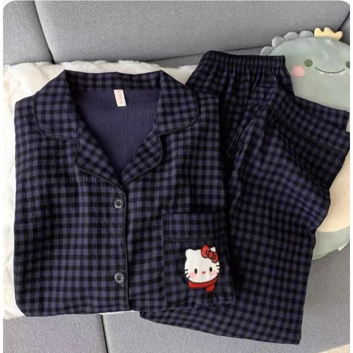 Pijamas de algodón nubes al por mayor transfronterizos primavera y otoño nuevos pantalones de manga larga de dibujos animados cardigan se pueden usar con ropa de casa