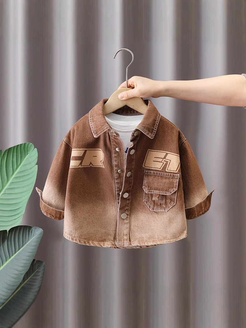 7612 chaqueta de camisa de niño primavera y otoño celebridad de Internet frita ropa de mezclilla de la calle ropa de los niños guapos blusa estampada de primavera