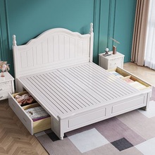现代简约实木床美式白色1.8米双人主卧奶油风公主1.2米女孩床