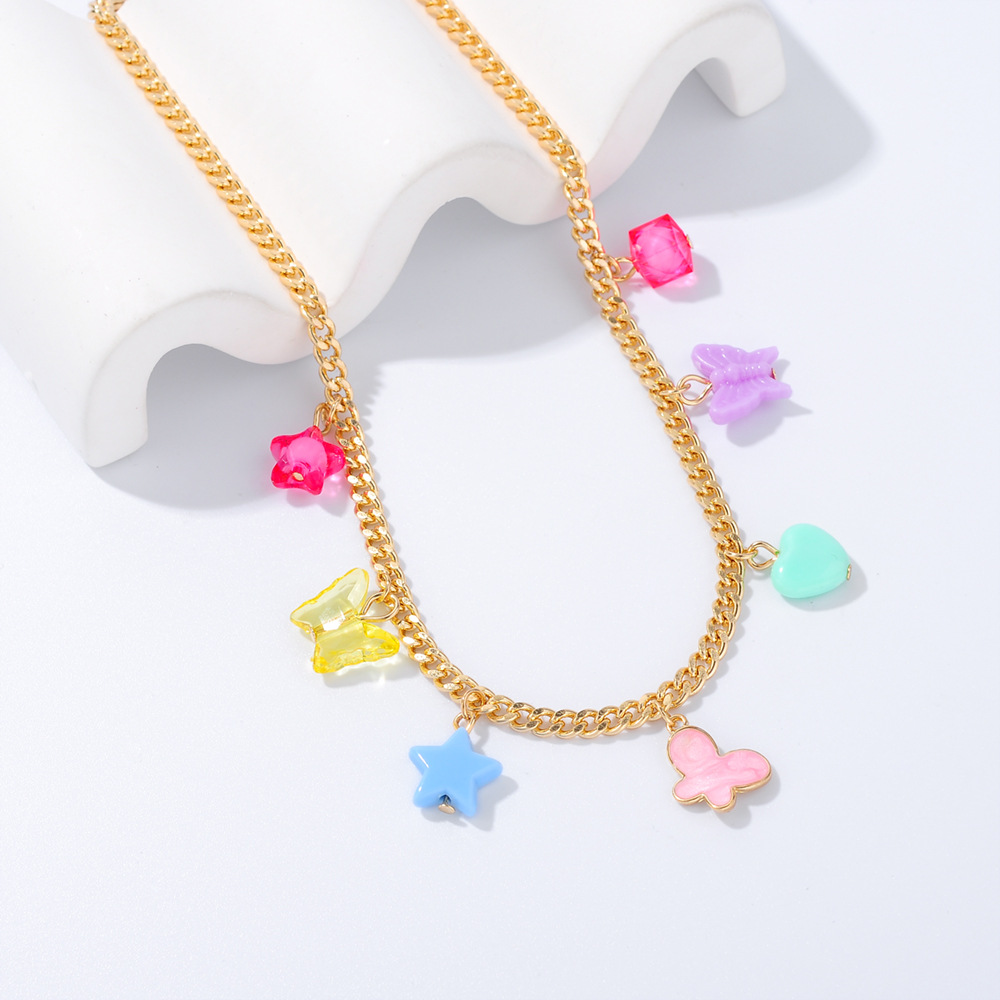 Cute Heart Shape Butterfly Iron Plating Acrylic Womenu0027S Necklace