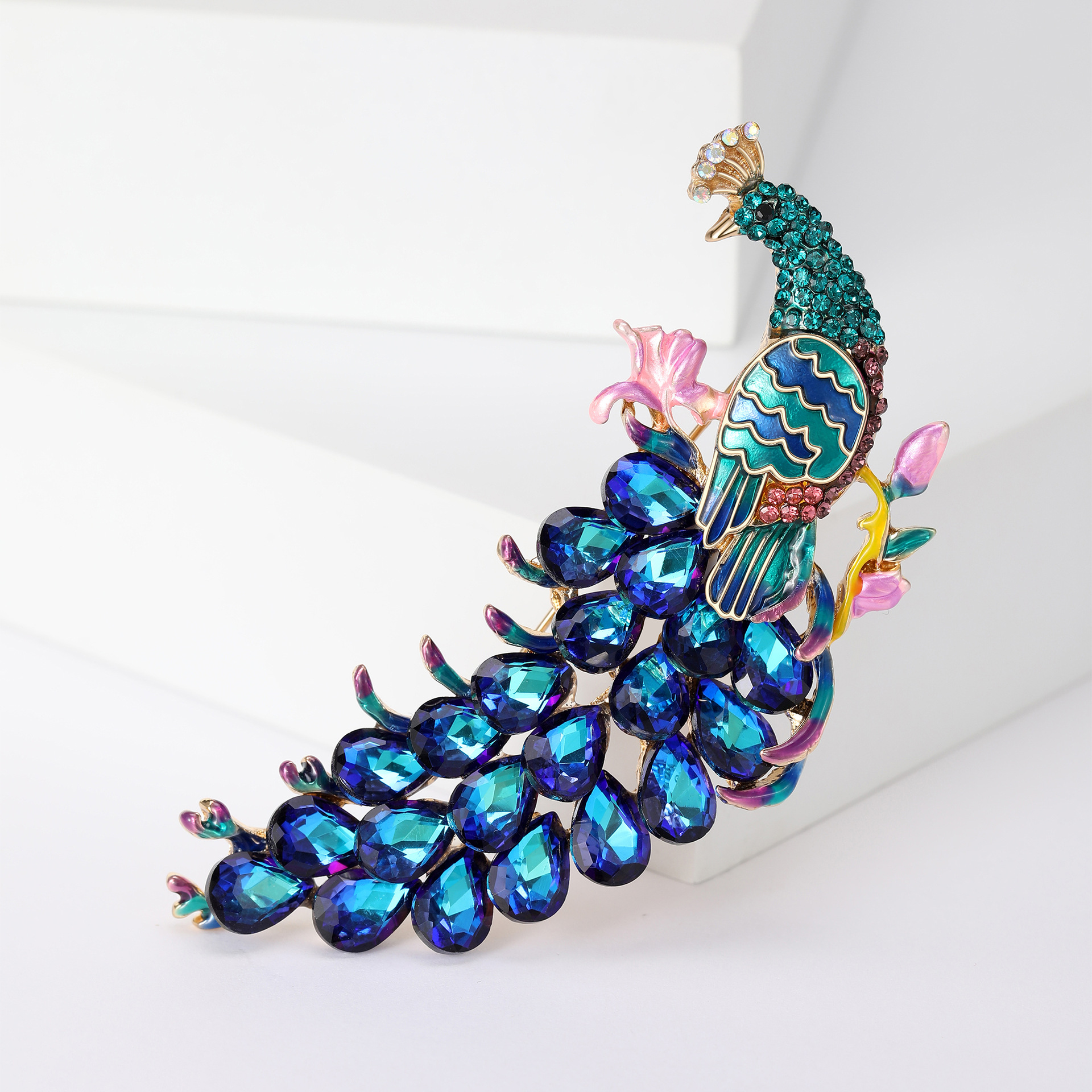 Simple Style Peacock Alloy Enamel Artificial Diamond Women's Brooches display picture 3