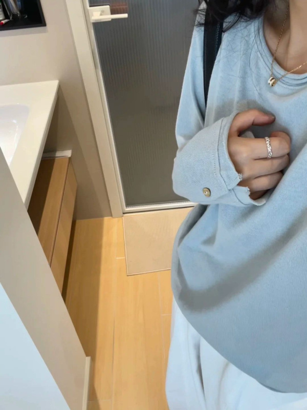 MISSMAM 韩系慵懒风设计感蓝色长袖T恤女秋季宽松休闲百搭打底衫|undefined