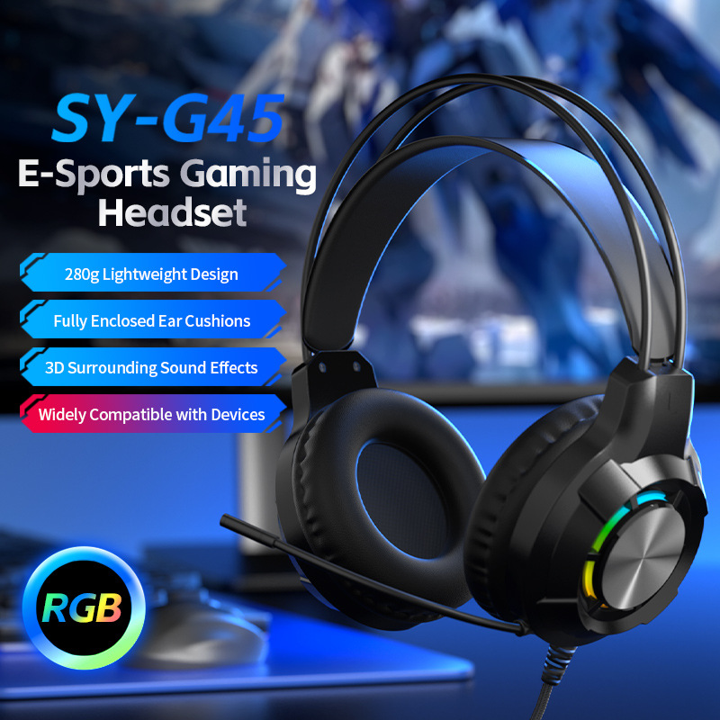 Head-mounted Wired Gaming Headset Cross-border RGB Light New Desktop Computer Notebook E-sports with Microphone