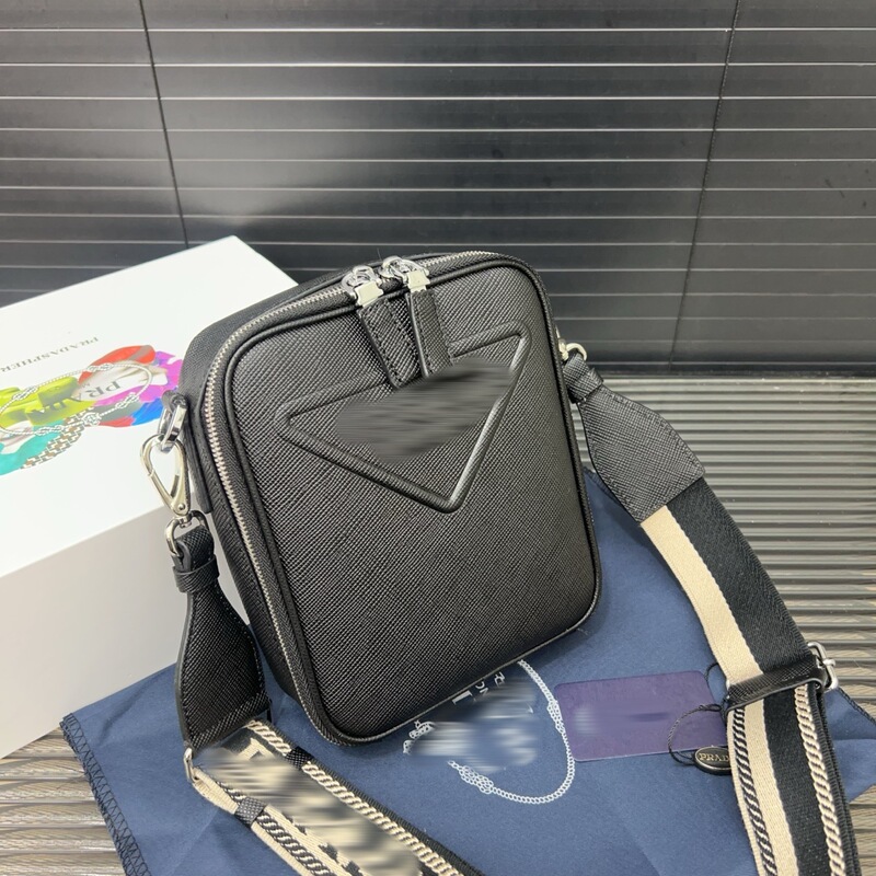 Men's Saffiano Embossed Logo Detachable Adjustable Shoulder Strap Leather Messenger Bag Crossbody Full Set Bag